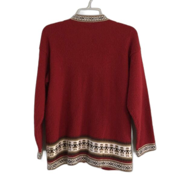 ALPACA Wool LLAMA CARDIGAN Women’s Size Large Vintage Red Nordic - Picture 6 of 11